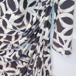 Ralph Lauren faux wrap dress, white/grey abstract floral pattern, Size 14